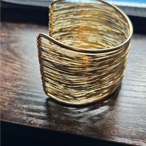 Chunky Gold Tone Extra Wide Wire Bracelet